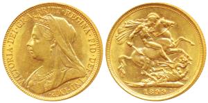 Australia, Victoria, Gold Sovereign, 8g, 1899, veiled head, St. George slaying a dragon on
