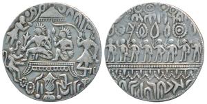 Ram Tanka, Silver Temple Token, 11.16g, obv. Ram Durbar - Ram and Sita seated on a throne,