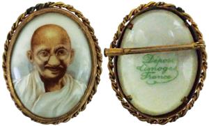 Mahatma Gandhi Porcelain Broach, by Depose Limoges, France. Mint Condition.