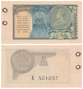 George V, Rupee 1, 2nd issue, 1935, signed J. W. Kelly, Prefix E, (J&R 3.2.1A). With perfo