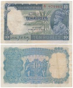 George V, Rupees 10, 3rd Issue, 1933, signed J. W. Kelly, (J&R 3.8.2). Very Fine.