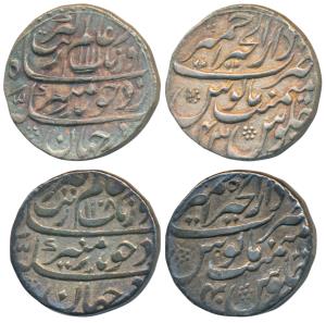 Aurangzeb, Silver Rupee (2), Dar-ul-Khair Ajmer Mint, AH 1108/40, AH 1111/43 (KM 300.5). V