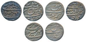 Aurangzeb, Silver Rupee (3), Akbarnagar Mint, two different types, Mihre Munir couplet (2)