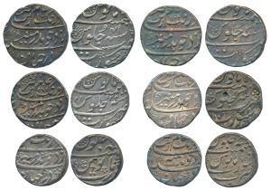Aurangzeb, Silver Rupee (6), Surat Mint, various dates with interesting symbols on reverse