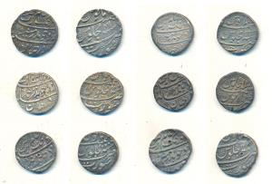 Aurangzeb, Silver Rupee (6), Surat Mint, various dates with interesting symbols on reverse