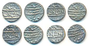 Muhammad Shah, Silver Rupee (4), Dar-us-Sultanate Lahore Mint, AH 114X/19, 115X/27, 1158/2