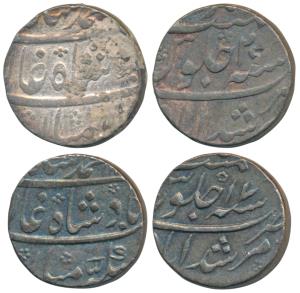 Muhammad Shah, Silver Rupee (2), Murshidabad Mint, RY 17 and 20 (KM 436.46). The first wit