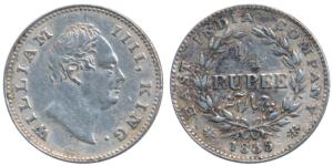 William IV, Silver ¼ Rupee, 1835, Calcutta Mint, F incuse, Wreath with 19 Berries (10L+9R)