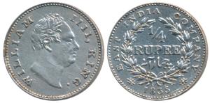 William IV, Silver ¼ Rupee, 1835, Calcutta Mint, F incuse, Wreath with 19 Berries (10L+9R)