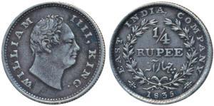 William IV, Silver ¼ Rupee, 1835, Bombay Mint, No initials, Wreath with 20 Berries (10L+10