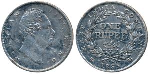William IV, Silver Rupee, 1835, Calcutta Mint, RS incuse, C / II, Extremely thin letters a