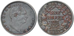 William IV, Silver Rupee, 1835, Calcutta Mint, RS incuse, C / II, Extremely thin letters a