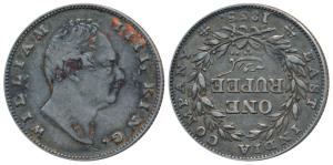William IV, Silver Rupee, 1835, Bombay Mint, No initials, B / II, Bud leaves, 20 Berries, 
