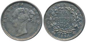 Victoria Queen, Silver ¼ Rupee, 1840, Continuous legend, Madras Mint, English Head, S incu