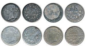 Victoria Queen, Silver ¼ Rupee (4), 1840, Divided legend, Calcutta / Bombay Mint, WW raise