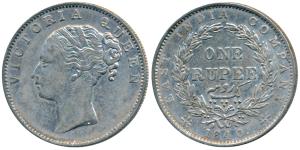 Victoria Queen, Silver Rupee, 1840, Continuous legend, Madras Mint, English Head with Comp