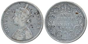 Victoria Queen, Silver Rupee, 1862, Bombay Mint, A / I / 0 / 3, (Prid 74-A). About Very Fi