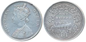 Victoria Queen, Silver Rupee, 1862, Bombay Mint, A / II / 1 / 10, (Prid 95). Slight mount 