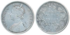 Victoria Queen, Silver Rupee, 1862, Bombay Mint, A / I / 0 / 5, One smaller dot added late