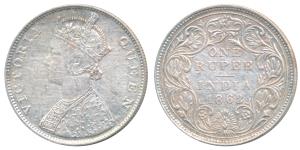 Victoria Queen, Silver Rupee, 1862, Madras Mint, B / II, Pineapple cone over O of ONE, elo