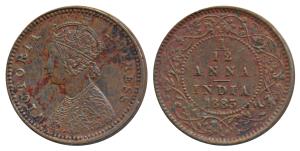 Victoria Empress, Copper 1/12 Anna, 1883, Calcutta Mint, obv. B, C incuse on the centre be
