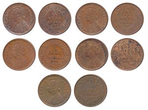 Victoria Empress, Copper 1/12 Anna, 1890, Calcutta Mint, obv. B, (Prid 795); 1891 (2), Cal