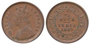 Victoria Empress, Copper ½ Pice, 1887, Calcutta Mint, (Prid 719). About Uncirculated.