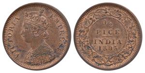 Victoria Empress, Copper ½ Pice, 1895, Calcutta Mint, (Prid 728). About Uncirculated.