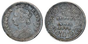 Victoria Empress, Silver ¼ Rupee, 1878, Calcutta Mint, C / II / No mint mark, (Prid 383). 