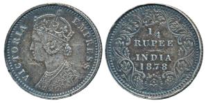 Victoria Empress, Silver ¼ Rupee, 1878, Calcutta Mint, C / II / No mint mark, (Prid 383). 
