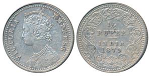 Victoria Empress, Silver ¼ Rupee, 1879, Calcutta Mint, C / II / C incuse, (Prid 384). Very