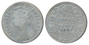 Victoria Empress, Silver ¼ Rupee, 1881, Bombay Mint, C / II dot, Unlisted in Pridmore, (SW