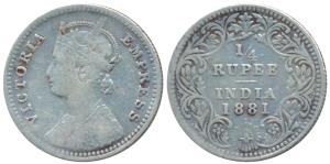 Victoria Empress, Silver ¼ Rupee, 1881, Bombay Mint, C / II dot, Unlisted in Pridmore, (SW