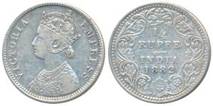 Victoria Empress, Silver ¼ Rupee, 1882, Bombay Mint, A / II / dot, (Prid 412). Very Fine+,