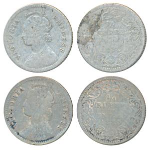 Victoria Empress, Silver ¼ Rupee (2), 1882 and 1883, Bombay Mint, C / II / dot, the first 