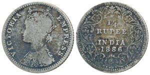 Victoria Empress, Silver ¼ Rupee, 1886, Bombay Mint, C / II / no mint mark, Unlisted in Pr