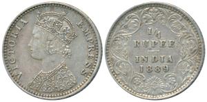 Victoria Empress, Silver ¼ Rupee, 1889, Bombay Mint, C / II / B incuse, (Prid 423). Extrem
