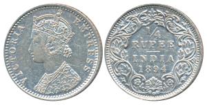 Victoria Empress, Silver ¼ Rupee, 1894, Bombay Mint, C / I / B incuse, (Prid 429). Very Fi