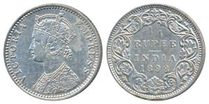 Victoria Empress, Silver ¼ Rupee, 1898, Bombay Mint, C / I / B incuse, (Prid 431). Extreme