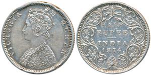 Victoria Queen, Silver ½ Rupee, 1874, Bombay Mint, B1 / II / dot, (Prid 284). Several edge
