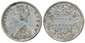 Victoria Queen, Silver ½ Rupee, 1876, Bombay Mint, B2 / II / dot, (Prid 287). Very Fine+, 