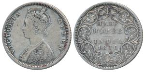 Victoria Queen, Silver ½ Rupee, 1876, Bombay Mint, B2 / II / dot, (Prid 287). Very Fine, R