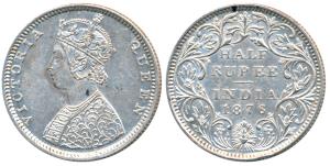 Victoria Queen, Silver ½ Rupee, 1876, Bombay Mint, B2 / II / dot, (Prid 287). About Uncirc
