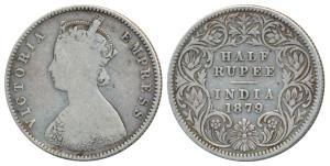 Victoria Empress, Silver ½ Rupee, 1879, Calcutta Mint, A / I / C incuse, (Prid 263). Fine,