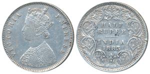 Victoria Empress, Silver ½ Rupee, 1883, Calcutta Mint, A / I / C incuse, (Prid 267). Very 
