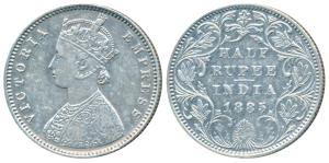 Victoria Empress, Silver ½ Rupee, 1885, Bombay Mint, A / II / B raised, (Prid 294). Very F