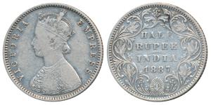Victoria Empress, Silver ½ Rupee, 1887, Bombay Mint, A / II / B raised, (Prid 296). Fine.