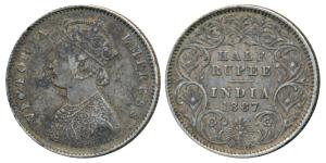 Victoria Empress, Silver ½ Rupee, 1887, Calcutta Mint, A / I / C incuse, (Prid 271). Very 