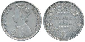 Victoria Empress, Silver ½ Rupee, 1888, Bombay Mint, A / II / No mint mark, (Prid 297). Ve