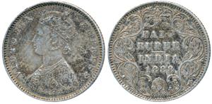Victoria Empress, Silver ½ Rupee, 1888, Bombay Mint, A / II / B raised, (Prid 298). Very F